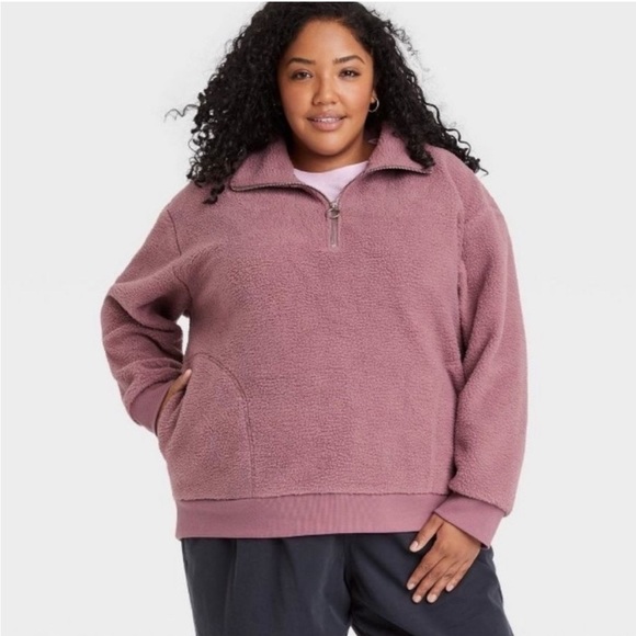 Ava & Viv Sherpa Quarter Zip with Pockets Dusty Purple 1X NWT - Picture 1 of 6